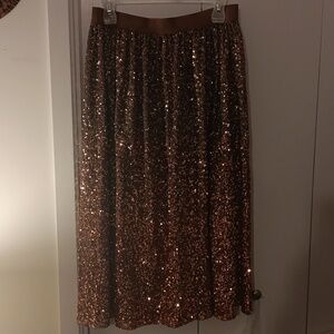 LC Lauren Conrad Brown Sequin Midi Skirt